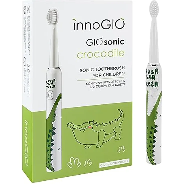 innoGIO Giosonic Crocodile Schallzahnbürste für Kinder, Durchsichtig, Unterhaltsames Design, Schutz vor Karies