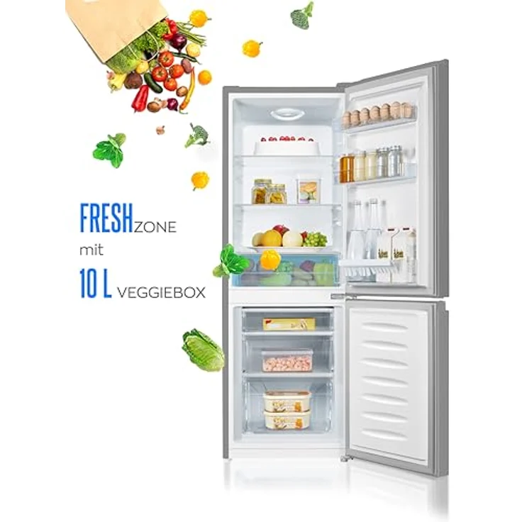 Heinrich´s Kühlgefrierkombination 175Liter, LED Innenraumbeleuchtung, leise 39dB, (inox) – Bild 3