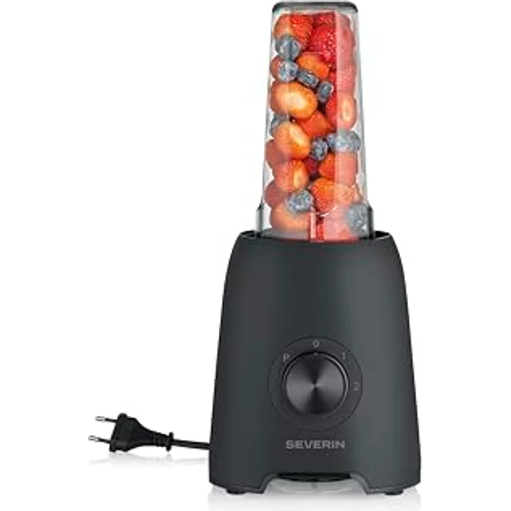 Severin SM 3724, Standmixer 600W mit 1,5L Behälter, 2 Stufen, Impulsfunktion, Edelstahlmesser, inkl. to go Behälter und Mühlen-Aufsatz, schwarz – Bild 2