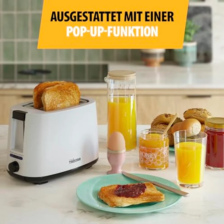 Tristar Toaster BR-1055, 2 Toastschlitze, 7 Bräunungsstufen, Brötchenaufsatz, Auftaufunktion, Liftfunktion, Zentrierfunktion, Abbruchfunktion, Weiß – Bild 5