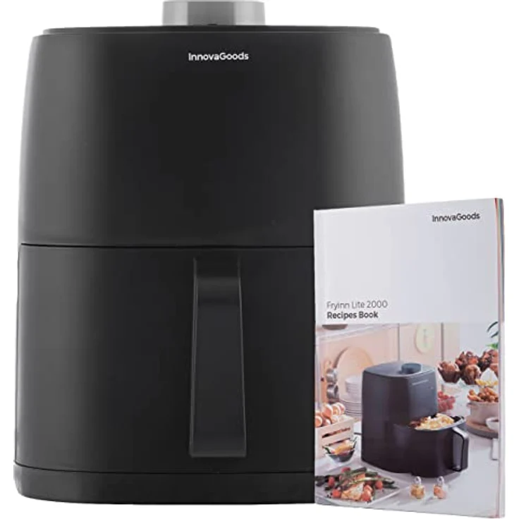 InnovaGoods® Heißluftfritteuse 2L airfryer 1200W mit +100 Rezepten auf Deutsch heissluftfriteuse mit Antihaft-Korb zeitschaltuhr und 360° Luftstrom air fryers für 1-2 Personen, air fryer farbe schwarz – Bild 1