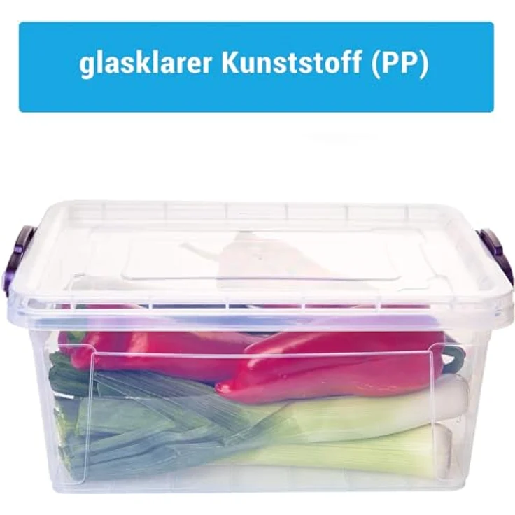 2friends Mia Aufbewahrungsbox, 22 Liter mit Deckel, 4er Set, transparent mit lila Griffen, BPA-frei, Made in EU – Bild 3