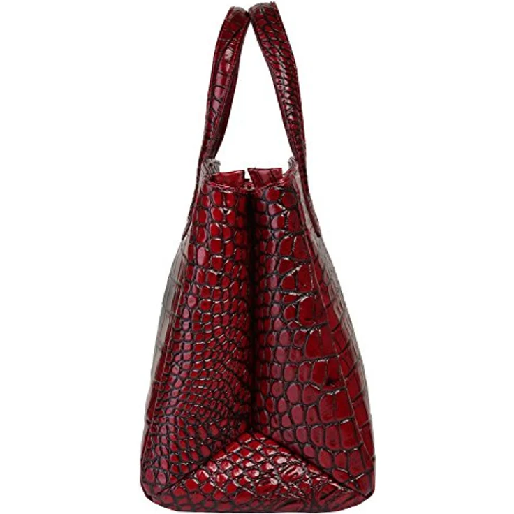 Cluty Handtasche, Damen Leder Tasche in Rot mit Croco-Prägung, 3 Fächer und abnehmbaren Schultergurt – Bild 5
