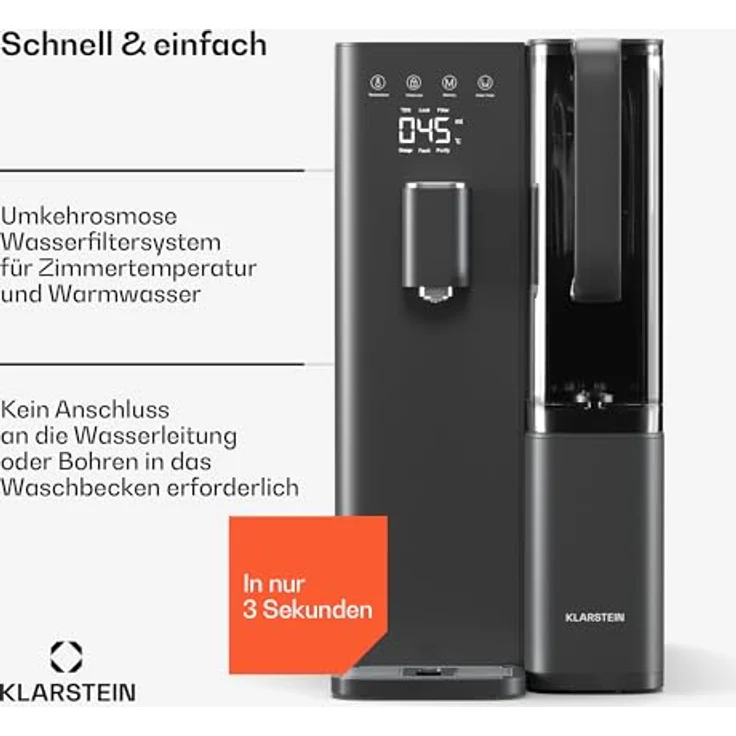 Klarstein VitalPour Osmoseanlage - 5-Stufen Umkehrosmosefiltration, Heißwasser in 3 Sek., 5L Tank & 1,5L Krug, 5 Temperaturstufen, Touch-Display, Kindersicherung, Einfacher Einbau – Bild 3