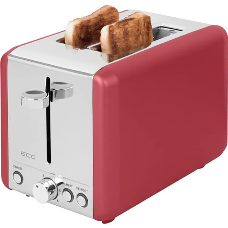 ECG ST 2708 Tradizione Corsa Toaster, mattrot mit Edelstahlelementen, 2-fach Toastzubereitung, 6 Grad Temperaturregelung – Bild 3