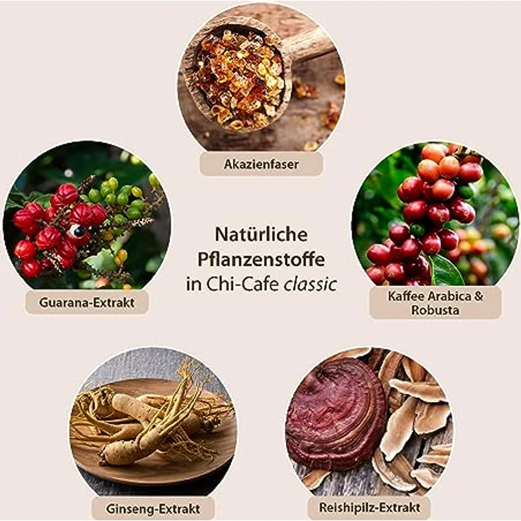 Dr. Jacob's Chi-Cafe Pulver, 400 g, gesunde Kaffee-Alternative mit Akazienfaser, Guarana, Ginseng und Reishi-Pilz, vegan – Bild 5