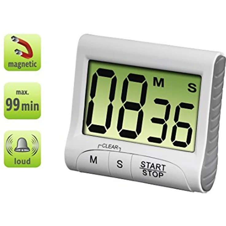 Xavax Digitaler Küchentimer mit Timer- und Stopp-Uhr-Funktion (Befestigung via Magnet, Clip, Hänger oder Aufsteller) batteriebetrieben, weiß – Bild 3