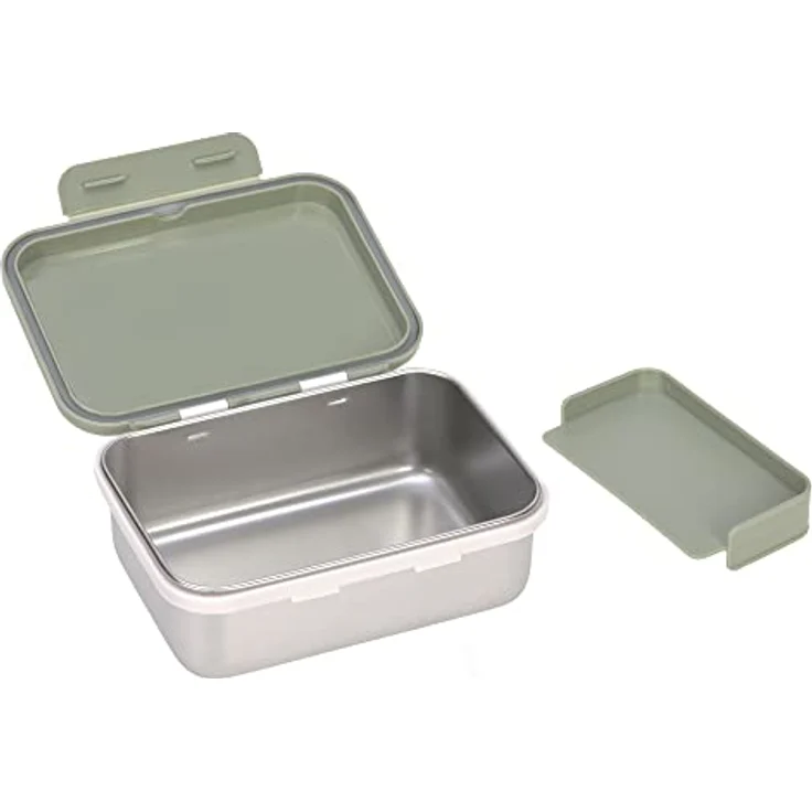 LÄSSIG Kinder Brotdose Edelstahl Lunchbox Frühstücksbox Nachhaltig Kindergarten Schule/Happy prints light olive – Bild 3