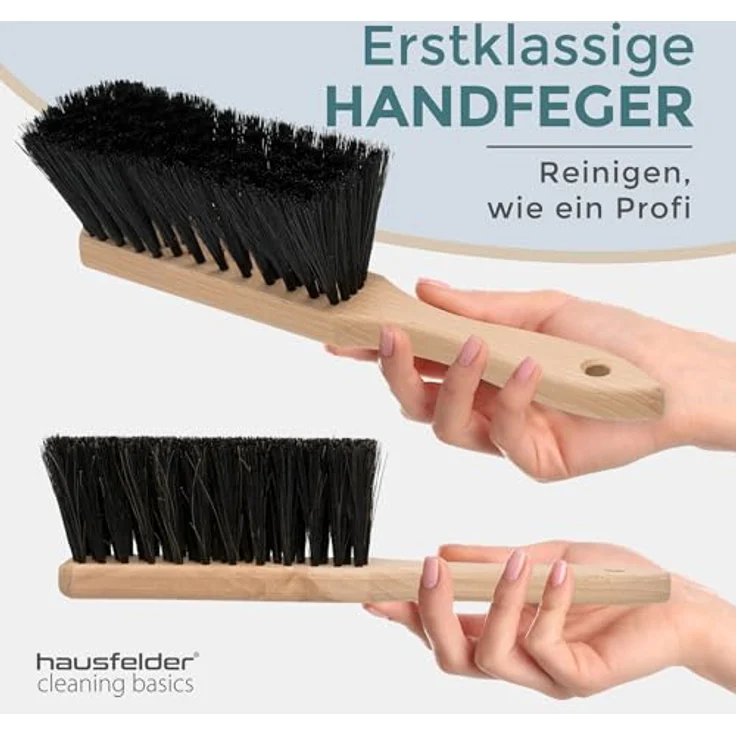 Hausfelder Staubbesen Vorteilspack, 1 x 30cm Zimmerbesen und 2 x Handfeger mit ergonomischen Holzgriffen und dichten Borsten – Bild 5