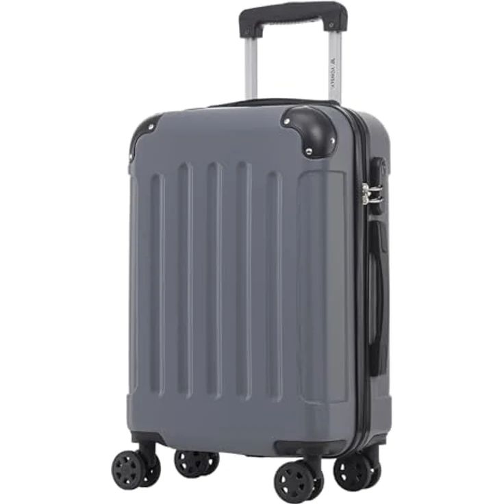 YONSLY Trolley Koffer M, Hartschalenreisekoffer mit 4 x 360° Rollen, Zahlenschloss und weichem Gummigriff, Grau – Bild 1