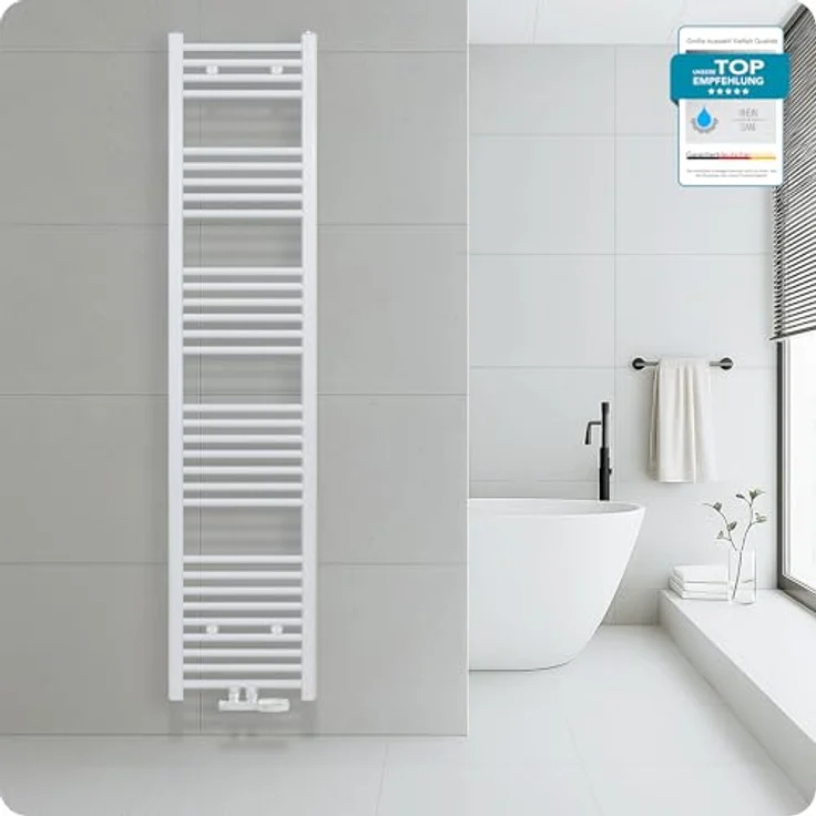 Belrad® Badheizkörper mit Mittelanschluss, moderner Handtuchheizkörper aus Qualitätsstahl, weiß pulverbeschichtet, wandmontagefähig, wasserbetrieben, robust und langlebig – Bild 3