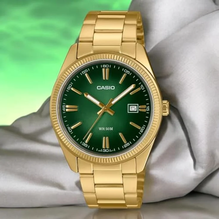 Casio Armbanduhr Timeless Goldfarben/Grün MTP-1302PGC-3AVEF – Bild 3