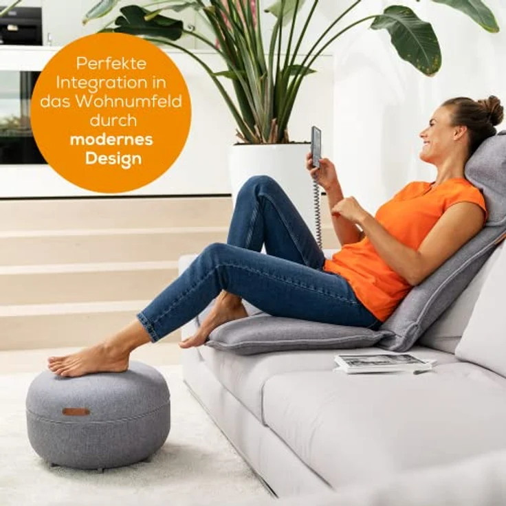 Beurer FM 120 2-in-1 Shiatsu-Fußmassagegerät und moderner Sitzhocker, wohltuende Luftkompressionsmassage zur Entspannung und Regeneration, mit zuschaltbarer Wärmefunktion, hochwertiges Textil – Bild 5