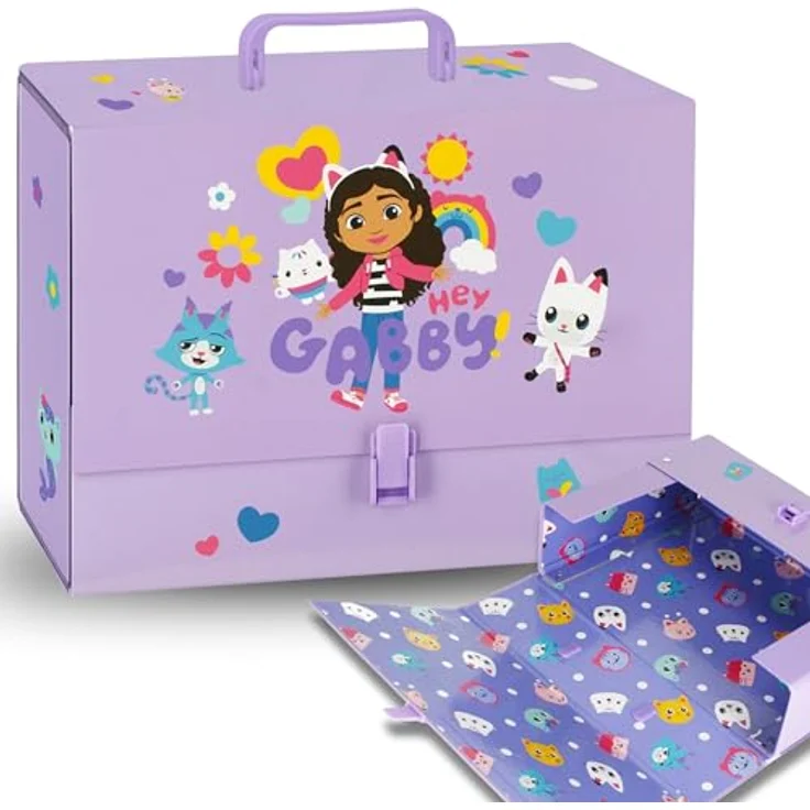 Gabby's Dollhouse A4 Handarbeitskoffer, lila mit stabilem Griff und sicherem Kunststoffclip, 33x25x9,5 cm – Bild 2