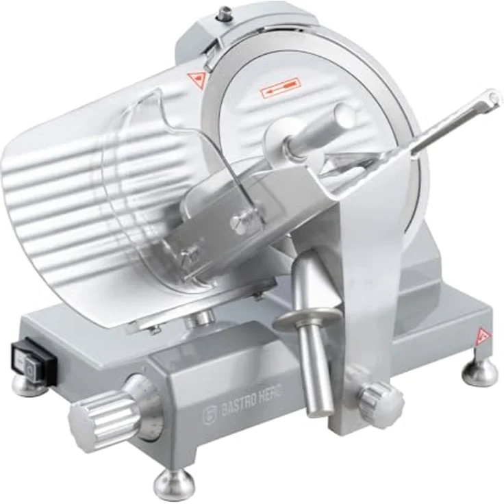 GastroHero Aufschnittmaschine ASM 250 mm, Schrägschneider mit gehärtetem Messer, einstellbare Schnittstärke 0,2-12 mm, max. Schnitthöhe 170 mm – Bild 1