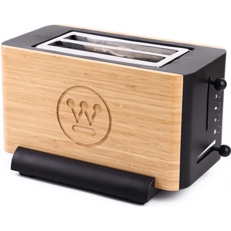 Westinghouse Bambus Toaster 2 Scheiben mit Brötchenaufsatz, 6 Bräunungsstufen, Krümelschublade, 1400 Watt, Bambus-Design. – Bild 1