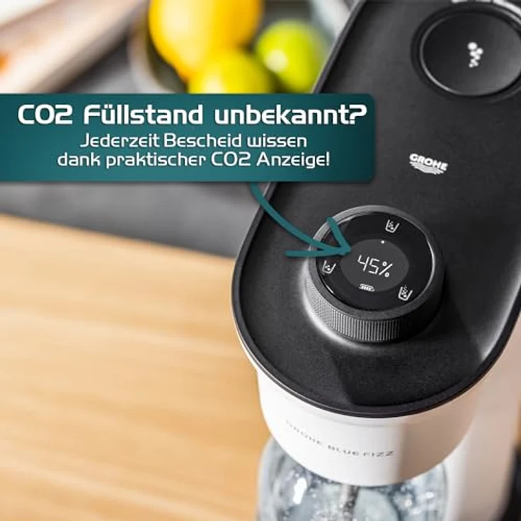 GROHE Blue Fizz Advanced - Wassersprudler Set (mit CO2-Füllstandsanzeige, 3 einstellbare CO2 Stufen, 1x CO2 Flasche, 1x 0,85l Wasserflasche + Reinigungspulver), weiß, 31945L00 – Bild 3