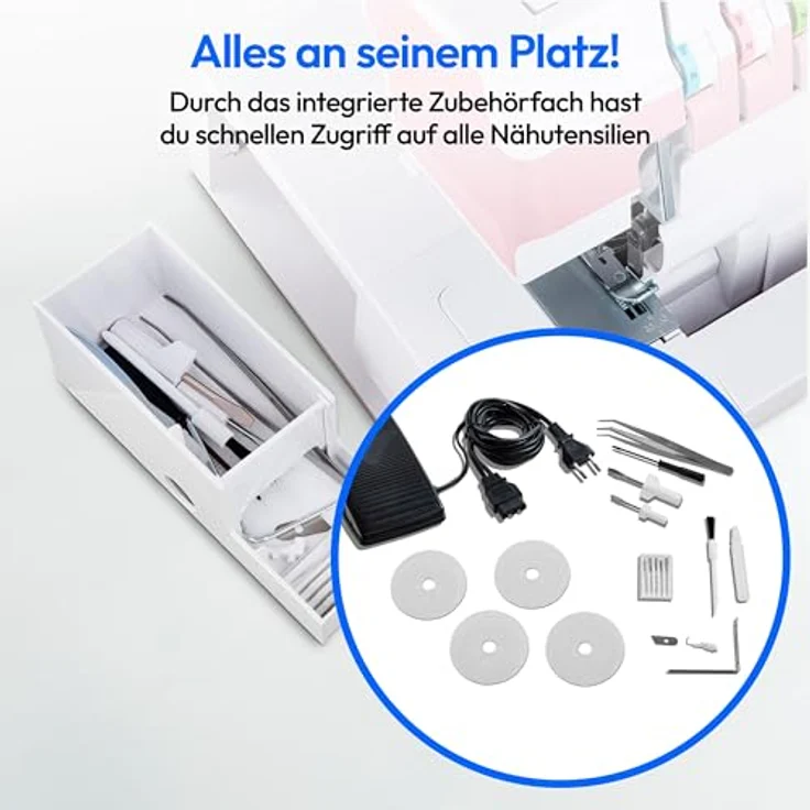 Medion® Overlock-Nähmaschine MD 19169, Teleskopfadenführung, 4 Fäden gleichzeitig, Nähen mit 2 Nadeln, Einstellbare Fadenspannung – Bild 5