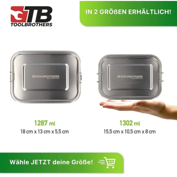 Toolbrothers Fan Lunchpaket mit Edelstahl Brotdose + Edelstahl Trinkflasche 500 ml + 4 in 1 Multifunktions Besteck + Marken-Kühltasche, 100% ökofreundlich, Set mit 1200ml & Edelstahldeckel – Bild 3
