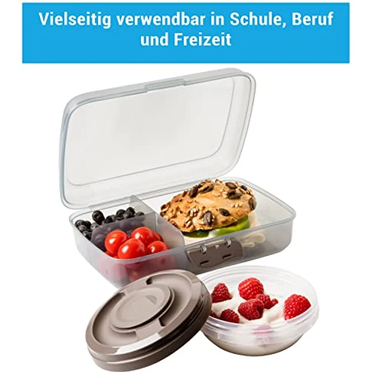 2friends Brotdosen Kinder, Lunchbox, 2 Stück+2 Schraubdeckeldosen, Brotdose Kinder mit Fächern und Clickverschluss, Bento Box, Brotzeitbox, Frühstücksbox, ohne BPA+Weichmacher, 100% recyclebar – Bild 3