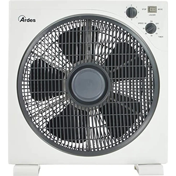 ARDES - Tragbarer quadratischer Tisch- oder Bodenventilator mit 5 Flügeln und 3 Intensitätsstufen, 360-Grad-Drehung und Timer, Bodenventilator, weiß, Box Floor AR5B29 – Bild 3