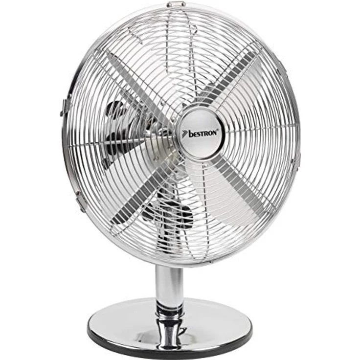 Bestron Mobiler Tischventilator mit Schwenkfunktion im Retro-Design, Höhe: 43 cm, Ø 35 cm, 35 W, Chrom – Bild 2