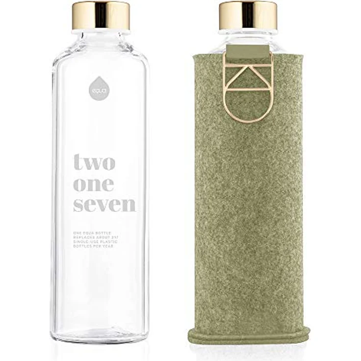 EQUA Trinkflasche Mismatch Pistachio 750 ml - Glasflasche mit Schutzhülle - Wasserflasche mit Filzhülle - Designer Trinkflasche aus Borosilikatglas 0,75 L, Beige – Bild 1