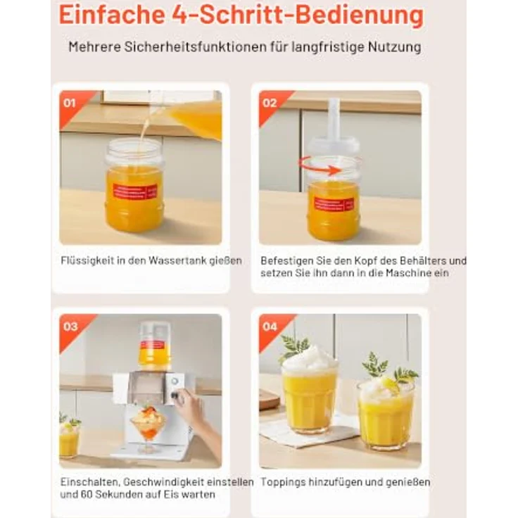 VEVOR Schneeflocken-Eismaschine DB60, 60 kg/Tag Eis-Rasiermaschine mit Edelstahlklinge, 1,8 L Tank, 90-s Schnellkühlung, für Zuhause und kleine Veranstaltungen – Bild 5
