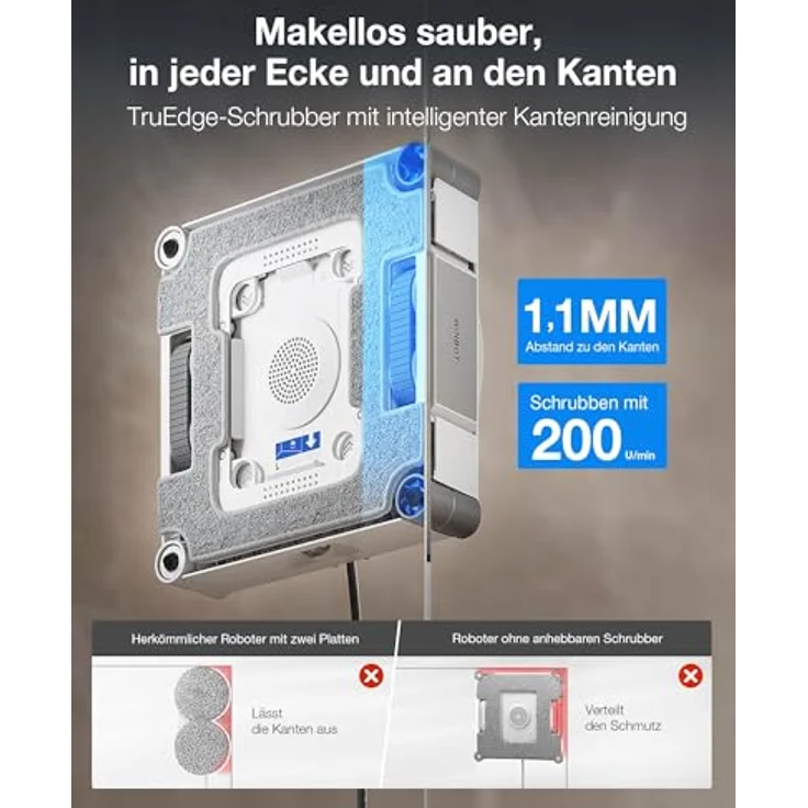 ECOVACS WINBOT W3 OMNI, Fensterputzroboter mit Multifunktionsstation, automatischer Reinigung der Wischpads, TruEdge-Technologie, 12-stufiges Schutzsystem – Bild 4