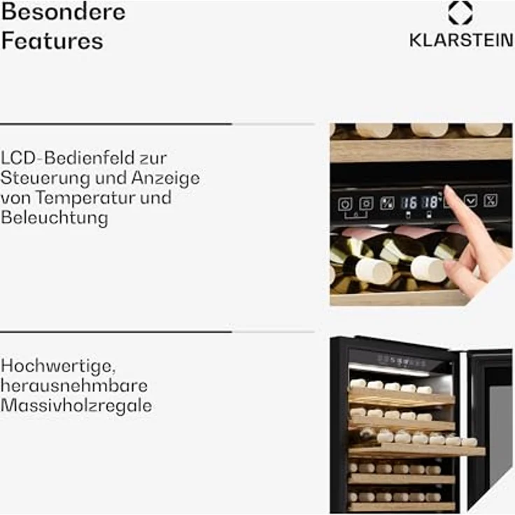 Klarstein Rhone 59 Uno Weinkühlschrank - 59 Flaschen, 1 Zone, 5-20 °C, LED-Steuerung, UV-Schutz, Leiser Betrieb, Schwarz – Bild 4