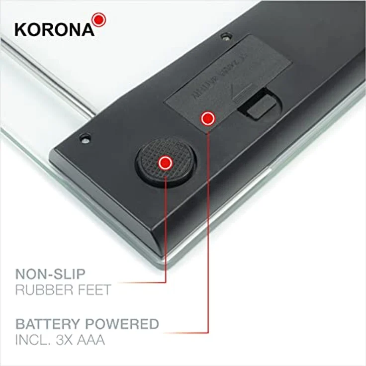 Korona 74551 Digitale Personenwaage SVENJA | 180 kg Tragkraft, 100 g Einteilung | Sicherheitsglas | Zeitloses Design | Batterien inklusive – Bild 5