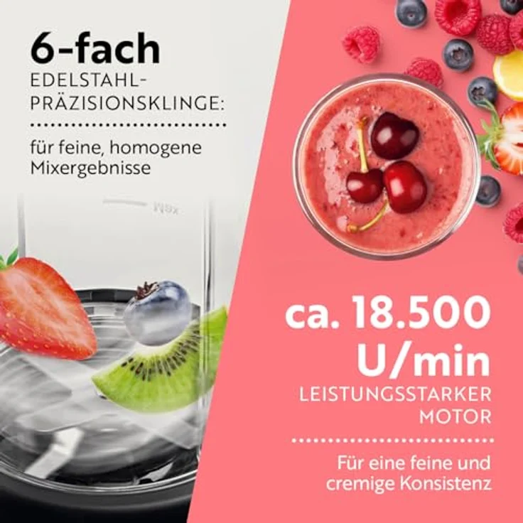 GOURMETmaxx Nutrition Mixer Pro 1.000, Standmixer mit Zubehörset L für Shakes und Smoothies, 1000 Watt – Bild 4