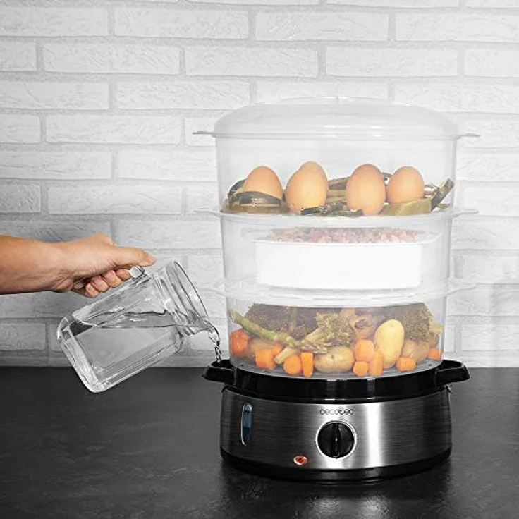 Cecotec Vapovita 3000 Elektrischer Dampfgarer INOX mit 800 Watt, 3 separate Behälter, Reisschüssel, Eierkochständer, Timer 60 Minuten, 2 seitliche Wassereingänge – Bild 4