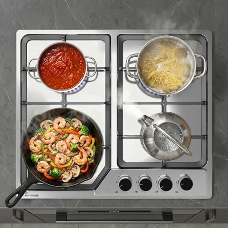 KKT KOLBE G604ED Gaskochfeld 58 cm, autark, 7,9 kW, 4-flammig, stufenlos regelbar, Wok-Zone, Edelstahl mit gusseisernen Topfträgern – Bild 2