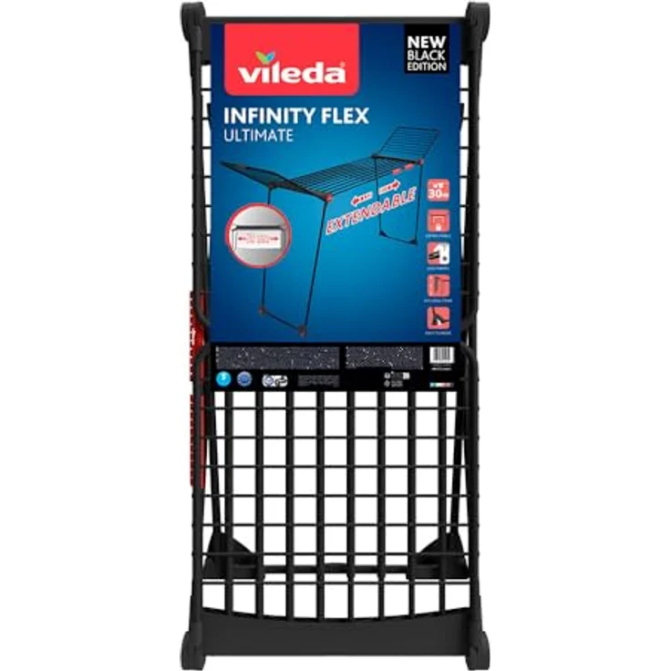 Vileda Infinity flex Ultimate, Wäschetrockner schwarz mit 30 m Leinenlänge, rollbar, ausziehbar bis 304 cm, TÜV GS geprüft – Bild 2