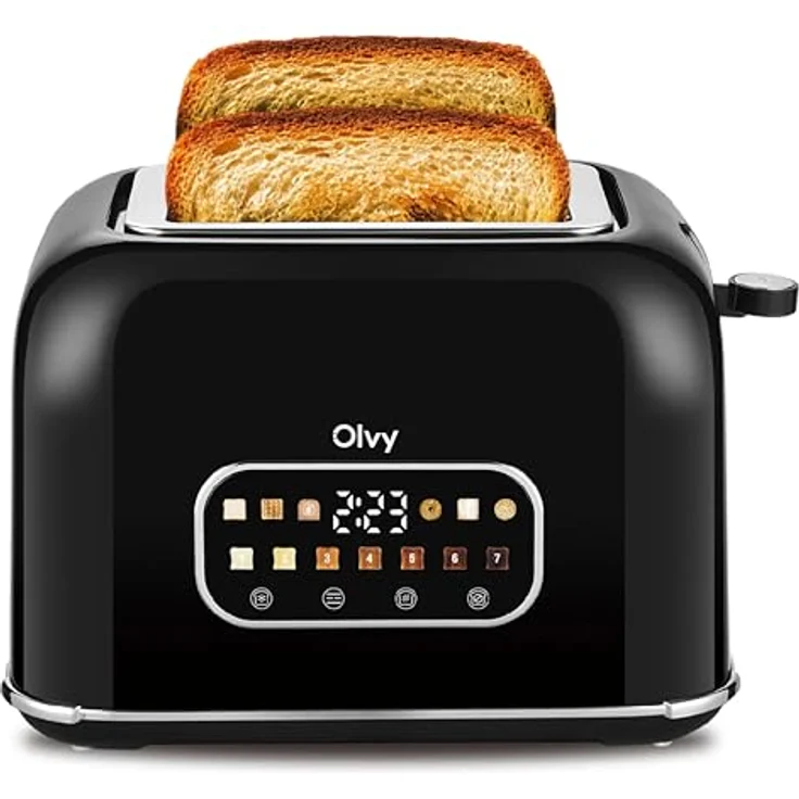 Olvy Premium Toaster mit LCD-Display, 900W, 7 Bräunungsstufen, extra breite Schlitze, Auftau- & Aufwärmfunktion, schwarz – Bild 1