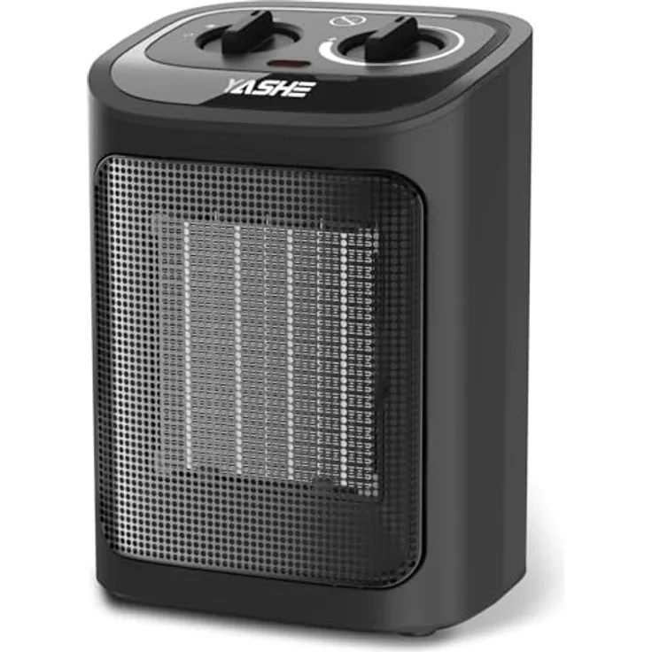 YASHE PTC-919 Elektroheizkörper 1500W, Keramik Heizlüfter mit Thermostat und 2 Heizstufen, Schwarz