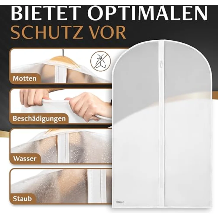 Bruce.® 6x Kleidersack Transparent, Mottensicherer Kleiderschutz in 3x100 & 3x120 cm – Wasserabweisend und Atmungsaktiv aus PEVA – Bild 3