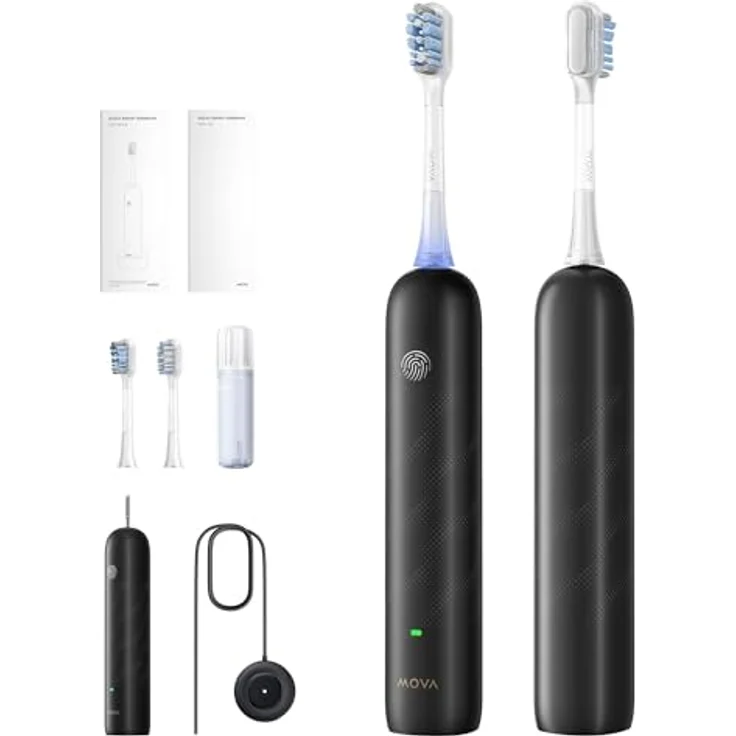 MOVA Fresh Pro 3DClean™ Elektrische Zahnbürste mit App, Schallzahnbürste für Erwachsene, 2 Bürstenköpfe und Reiseetui, 3-in-1-Ersatzbürstenkopf mit Halter, 30 Tage Akkulaufzeit, Schwarz – Bild 1
