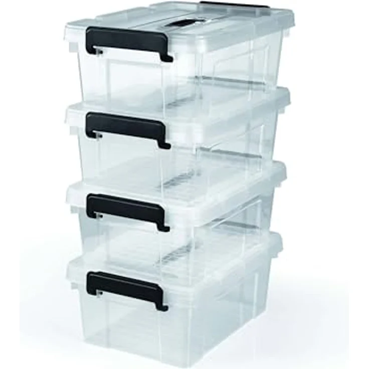 EASYmaxx Aufbewahrungsbox mit Deckel 4er-Set | Sicherer Klick-Verschluss | Transparenter Organizer - Vorratsdosen [BPA-frei] – Bild 3