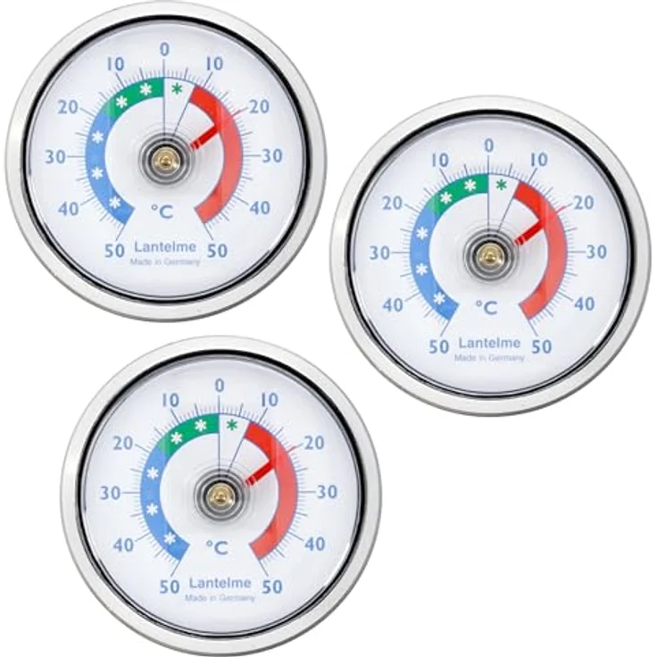 Lantelme Kühlschrankthermometer, 3 Stück Set, selbstklebend, Temperaturbereich -50°C bis +50°C, Deutsche Herstellung, ideal für Gefrierschränke und Kühltheken, Auswahl an Farben – Bild 5