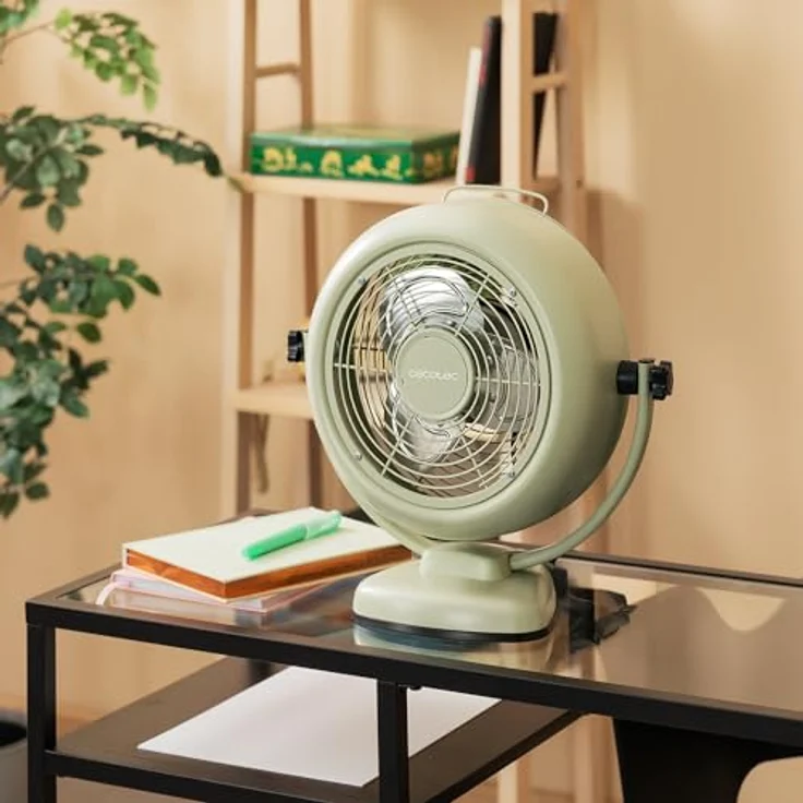 Cecotec EnergySilence 800 RetroDesk, Tischventilator mit 20 W Leistung, 20 cm Durchmesser, 3 aerodynamischen Flügeln, 2 Geschwindigkeiten, einstellbarer Neigung, stabile Basis, Grün – Bild 3