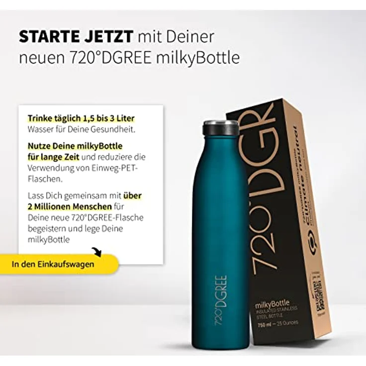 Trinkflasche Isolierflasche Edelstahl 1000ml Doppelwandig 720°DGREE milkyBottle smaragd green – Bild 6