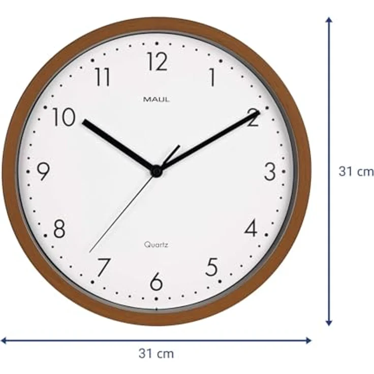 Maul 9051476 Quarz Wanduhr, 30cm x 50mm, Holz (dunkel), leiser, eleganter Rahmen in natürlicher Holzoptik – Bild 2
