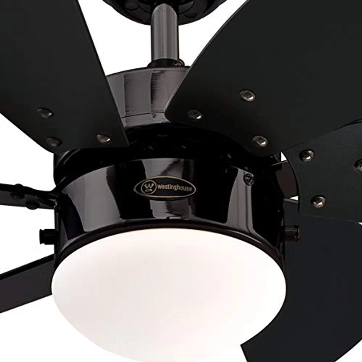 Westinghouse Lighting Turbo Swirl, Deckenventilator Metal, Einzelleuchte mit Opalmilchglas, Ausführung in Gun Metall mit Flügeln in Schwarz, 76 x 76 x 38 cm – Bild 4