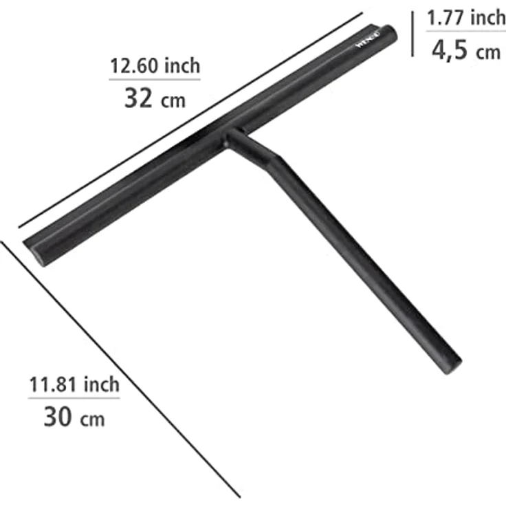 WENKO Badezimmerwischer Mola XXL, Abzieher mit extra breiter Wischfläche für Duschkabinen, Spiegel und Fliesen, aus Edelstahl mit Silikon ummantelt, inkl. Hängevorrichtung für Duschwände, Schwarz – Bild 4