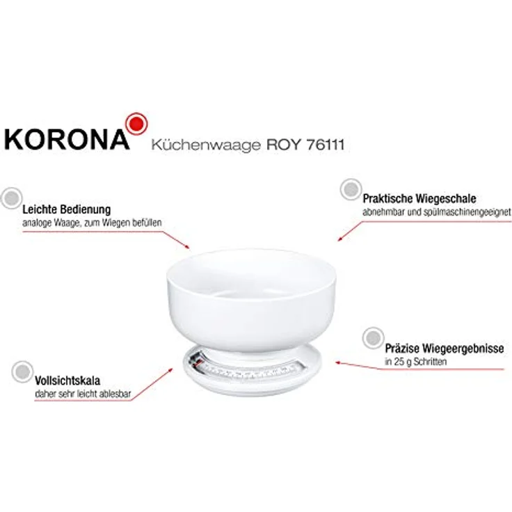 Korona Küchenwaage Roy 76111 I Mechanisch I 2kg Tragkraft I Weiß – Bild 5