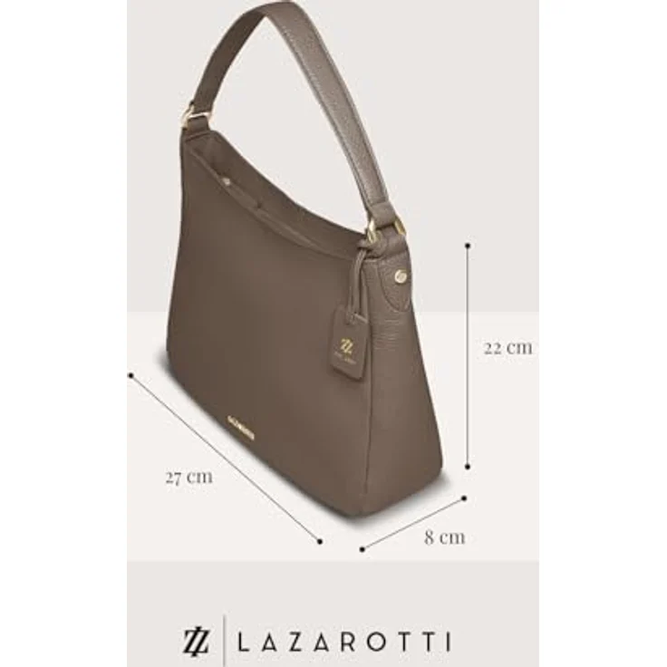 Lazarotti Bologna Leather Hobo Schultertasche, 100% Leder, 27 cm, grau – Bild 4