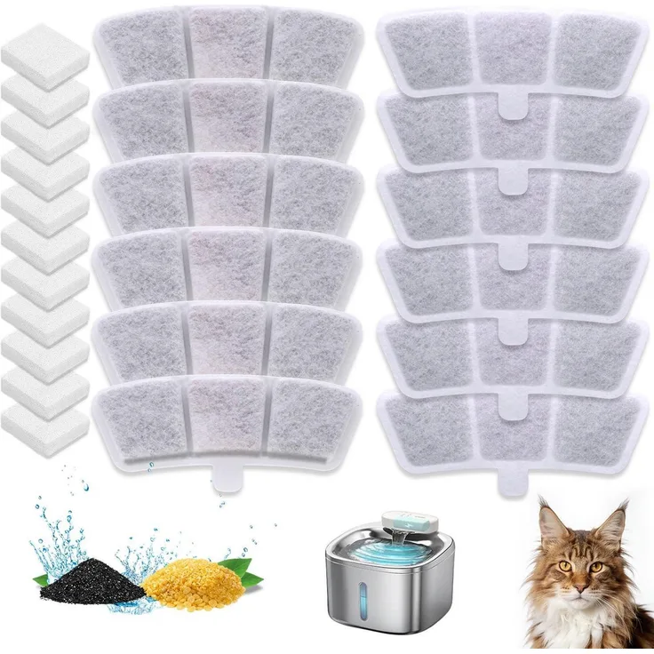Ersatzfilter für Oneisall PW04 Katzenbrunnen, 12 Stück mit Schwämmen, dreifache Filterung, 3,5L, Weiß