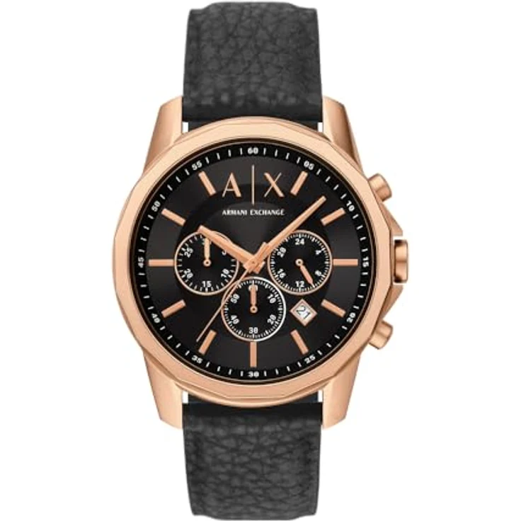Armani Exchange AX1769, Herren 44MM Roségoldfarbene Edelstahluhr mit schwarzem Sunray-Zifferblatt und Kautschukband, 50m Wasserdicht – Bild 1